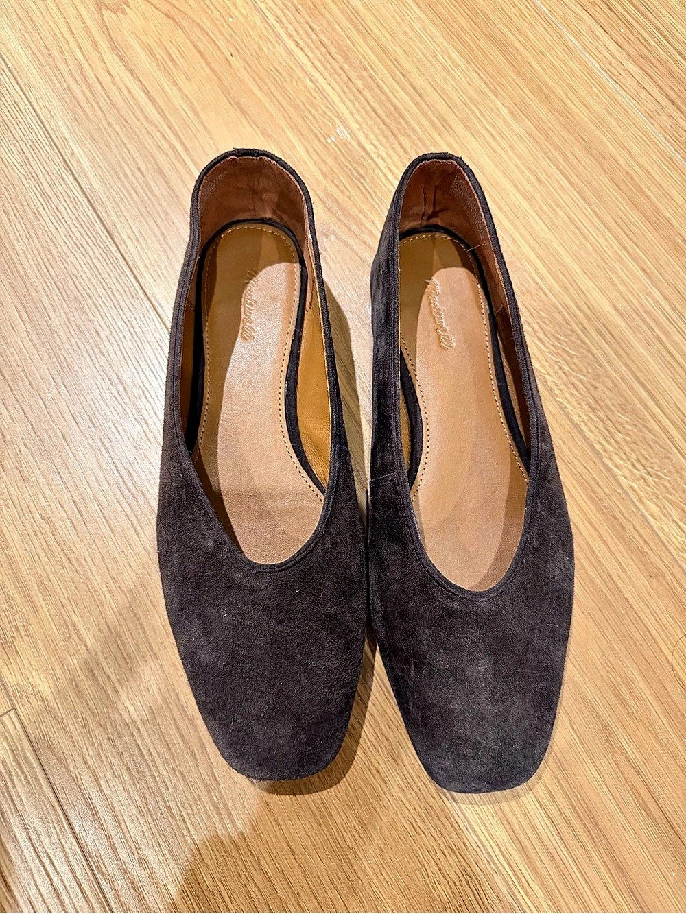 Madewell The Mylie Ballet Flat in Suede Black Square Toe Flats